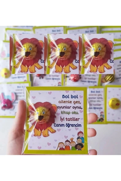 ŞEKERCİYAŞAR Aslan Şekilli Çikolatalı İyi Tatiller- Okul- Çocuk- Karne Hediyesi 50 Adet - 2