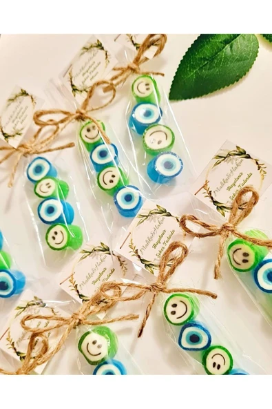 ŞEKERCİYAŞAR Yeşil Gülenyüz Desenli Doğum Günü, Babyshower, Düğün, Sünnet, Mevlüt, Yaş Günü Şekeri 10 Adet - 1