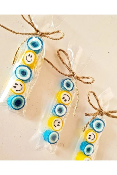 ŞEKERCİYAŞAR Sarı Mavi Desenli Doğum Günü Baby Shower Parmak Şeker 100 Adet ürün görseli