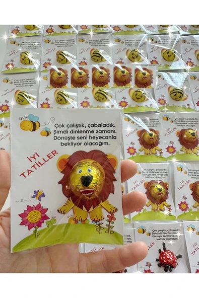 ŞEKERCİYAŞAR Aslan Şekilli Çikolatalı İyi Tatiller- Okul- Çocuk- Karne Hediyesi 50 Adet - 1