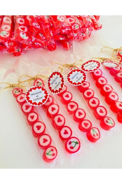 ŞEKERCİYAŞAR Kırmızı Desenli Parmak Lolly 100 Adet - 1