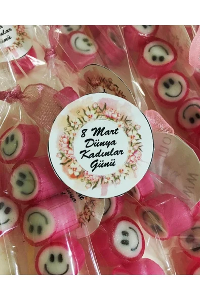 ŞEKERCİYAŞAR Pembe Gülenyüz Desenli Parmak Şeker 100 Adet - 3