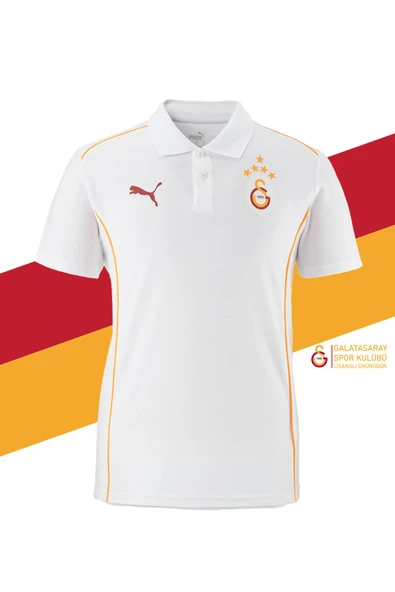 Galatasaray Orijinal Lisanslı Polo Yaka Beyaz Antrenman 5 Yıldızlı T-Shirt - Resim 2
