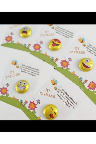 ŞEKERCİYAŞAR İyi Tatiller- Okul- Çocuk- Karne Emoji Çikolata 100 Adet - 2