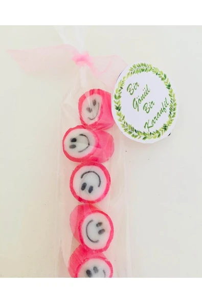 ŞEKERCİYAŞAR Pembe Gülenyüz Desenli Parmak Şeker 100 Adet