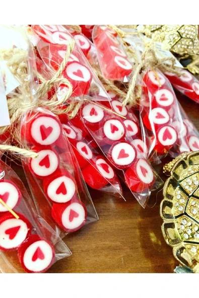 ŞEKERCİYAŞAR Kırmızı Kalp Düğün, Nişan, Kına, Doğum Günü Şekeri 50 Adet - Resim 3