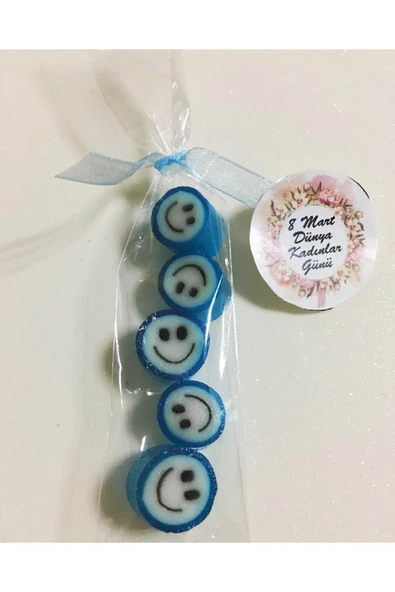 ŞEKERCİYAŞAR Mavi Gülenyüz Desenli Parmak Şeker 10 Adet ürün görseli