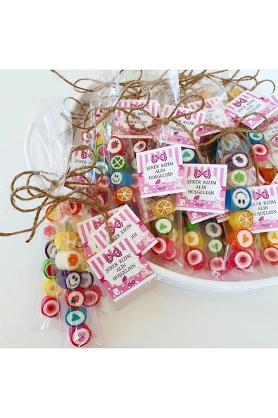 ŞEKERCİYAŞAR Pembe Kız Bebek Desenli Düğün, Babyshower, Doğum Günü, Mevlit, Nişan Şekeri 50 Adet - 1