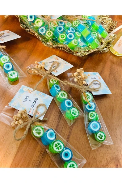ŞEKERCİYAŞAR Mavi - Yeşil Desenli Düğün, Babayshower, Doğum Günü, Mevlit, Nikah, Nişan Şekeri 50 Adet ürün görseli