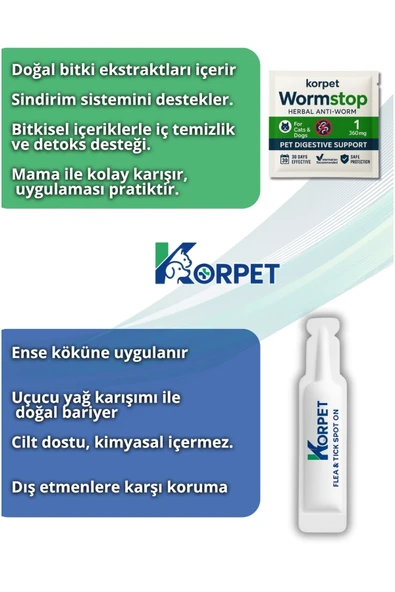 KorPet 2'li Set Kedi Ve Köpek Iç Dış Bitkisel Parazit Bitkisel 1 Damla Ve 1 Tablet Paketi - Resim 3