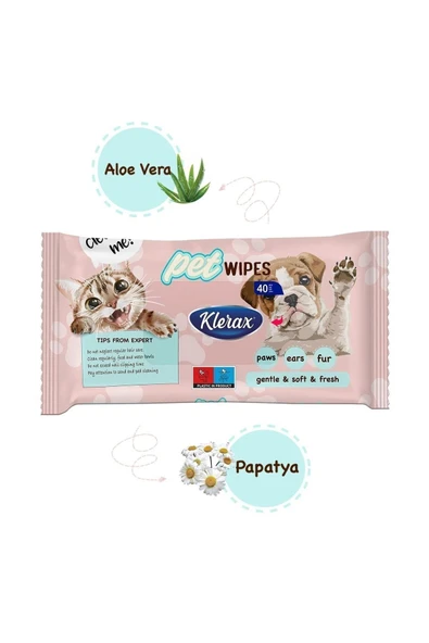 Klerax Be Active Pet Wipes Evcil Hayvanlar Için Temizlik Mendili 40 Yaprak - Resim 2
