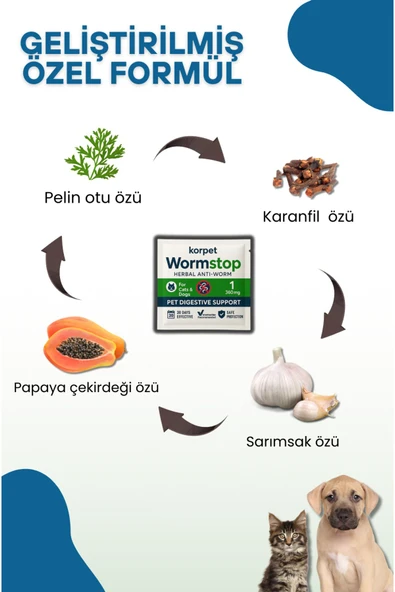 KorPet Kedi Köpek Iç Antiparazit Tableti 2'li Paket Bitkisel Formül - Resim 5