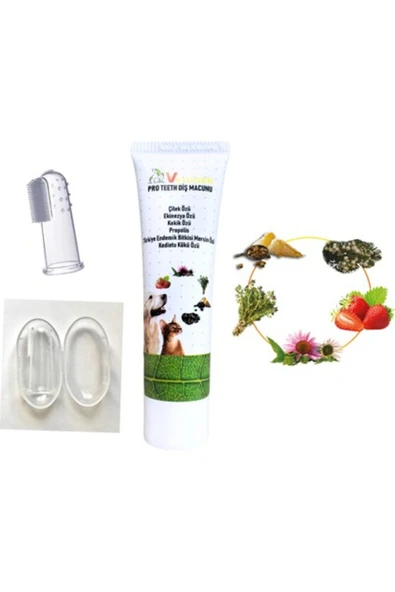 VETUGEN %100 Doğal Aktif Bileşenli Kedi Ve Köpek Diş Macunu Şeffaf Kapaklı Parmak Fırça