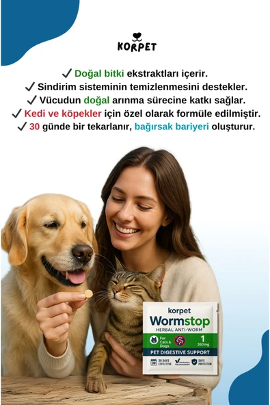 KorPet Kedi Köpek Iç Antiparazit Tableti 2'li Paket Bitkisel Formül - Resim 3