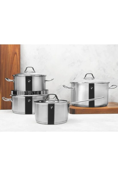 Porland Benigma Çelik Tencere Takımı 8 Parça