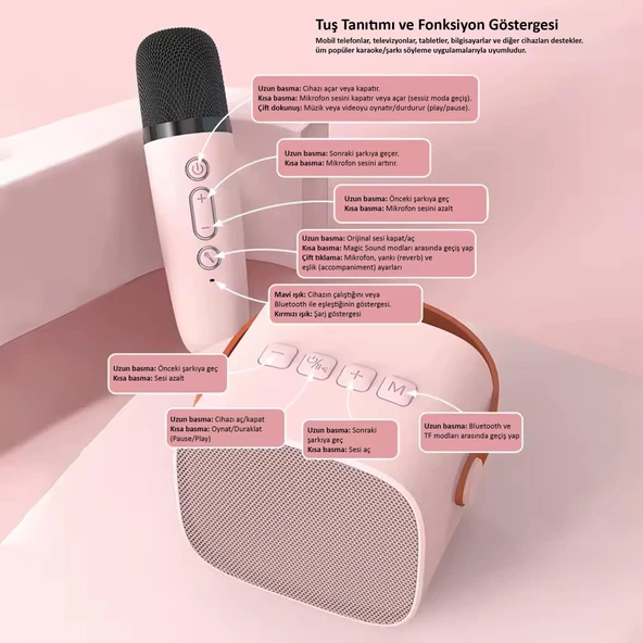 Jwin BK-320 Mikrofonlu Bluetooth Hoparlör - Pembe - 2