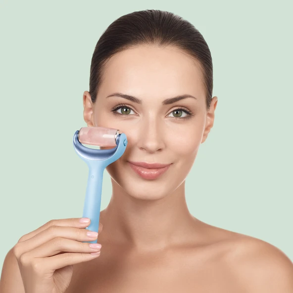 GESKE Mikro İğneli  Buz Başlığı  Pembe Kuvars Başlıklı Dermaroller   MicroNeedle Face  Body Roller - 6