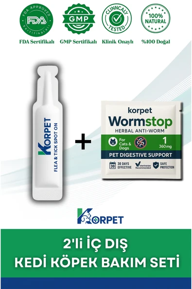 KorPet 2'li Set Kedi Ve Köpek Iç Dış Bitkisel Parazit Bitkisel 1 Damla Ve 1 Tablet Paketi ürün görseli 1