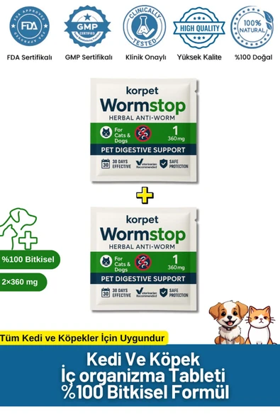 KorPet Kedi Köpek Iç Antiparazit Tableti 2'li Paket Bitkisel Formül ürün görseli 1