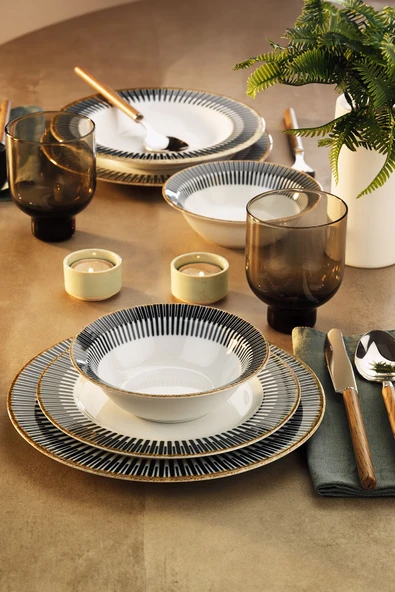 Porland Marjia 24 Parça Yemek Takımı Siyah