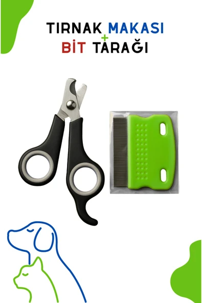 KorPet Kedi Köpek Tırnak Makası + Bit Tarağı 2'li profesyonel Set