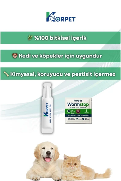KorPet 2'li Set Kedi Ve Köpek Iç Dış Bitkisel Parazit Bitkisel 1 Damla Ve 1 Tablet Paketi - Resim 2