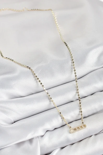 CEYLAN ADAM Pirinç Zirkon Taşlı Messika Model Ezme Zincir Gold Renk Kadın Kolye - 2