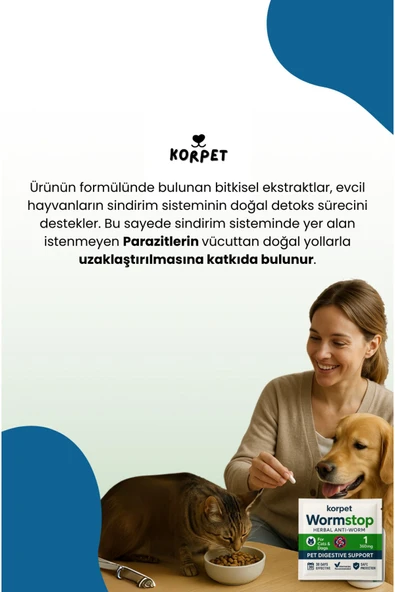 KorPet Kedi Köpek Iç Antiparazit Tableti 2'li Paket Bitkisel Formül - Resim 2