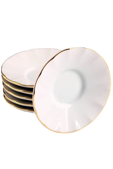 Porland 6 Kişilik Porselen Ergonomi Çay Tabağı - Inci Gold