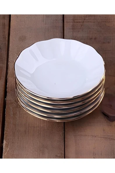 Porland 6 Kişilik Porselen Kahveci Çay Tabağı - Inci Gold - 3