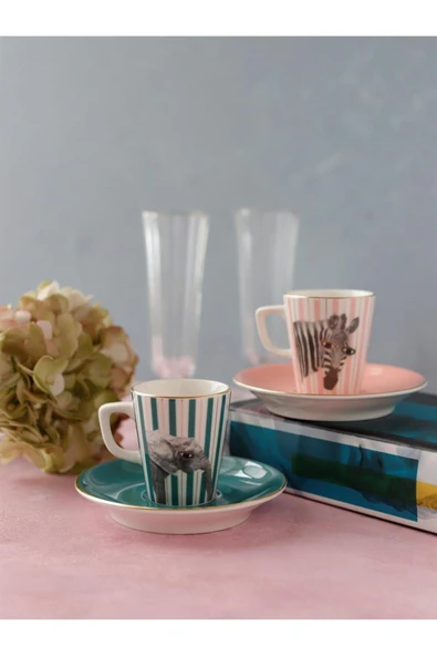 Porland Wild Life Zebra-elephant Tabaklı Kahve Takımı 4 Parça - Resim 3