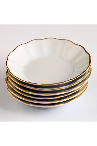 Porland 6 Kişilik Porselen Kahveci Çay Tabağı - Inci Gold - 2