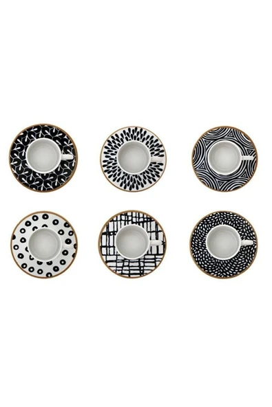 Porland Fractal 12 Parça Kahve Fincan Takımı - Beyaz / Siyah - 2