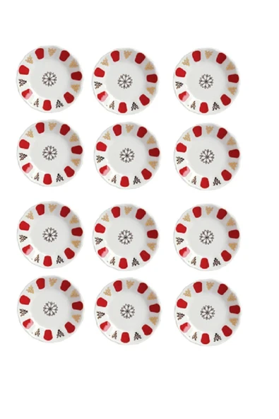 Porland 12'li Porselen Kırmızı Otantik Çay Tabağı