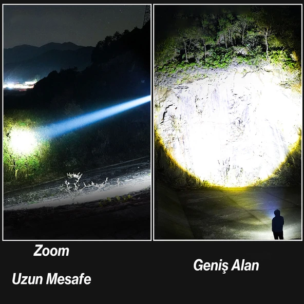El Feneri 8000 Lümen 80W Zoomlu Uzun Menzil Şarjlı Powerbank Ledli Işık Lambası Su Geçirmez Kamp - Resim 9
