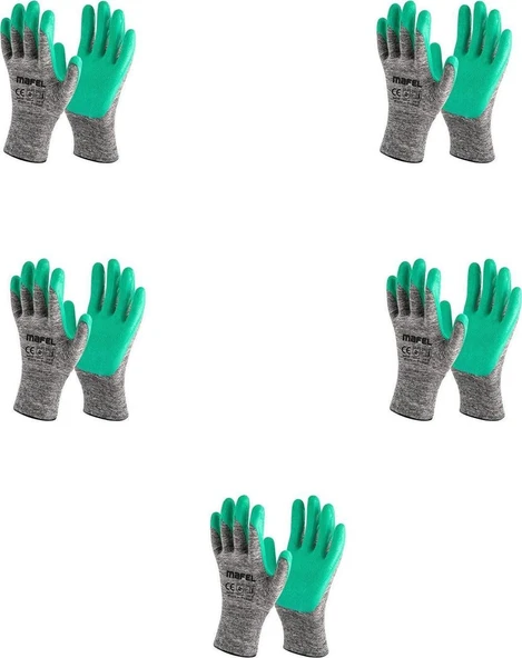 Mafel MF 080 Lateks Kaplı Yeşil Camcı Eldiven No:10 XL - 5'li Set ürün görseli