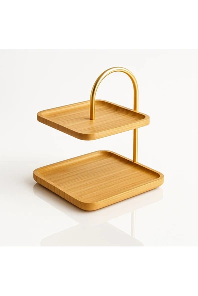 ERKUGO Bambu 2 Katlı Stant, Sunum Standı , Çift Katlı Sunumluk, Dekoratif Stant, Sunum Seti