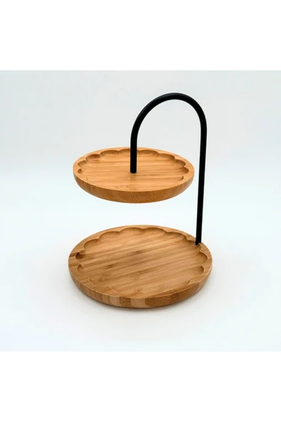 ERKUGO Bambu 2 Katlı Stant, Sunum Standı , Çift Katlı Sunumluk, Dekoratif Stant, Sunum Seti - 1
