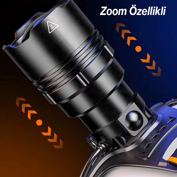 Kafa Lambası Zoomlu 60W Uzun Menzil Usb Şarjlı Powerbank Ledli Işık Su Geçirmez Kamp El Feneri - Resim 3