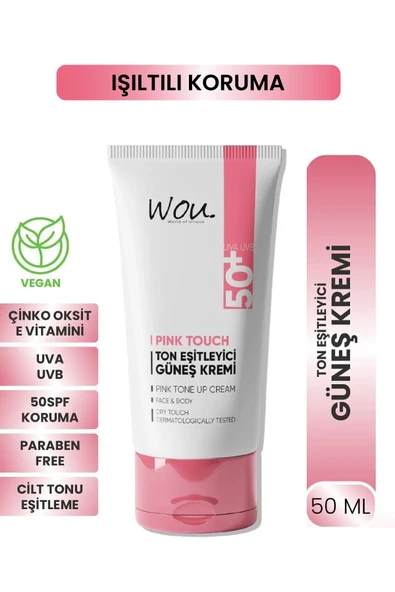 WOU World of Unique Wou Pink Touch Ton Eşitleyici Ve Aydınlatıcı Yüksek Koruma Etkili Spf50 Güneş Kremi 50ml-tüm Ciltl - 1