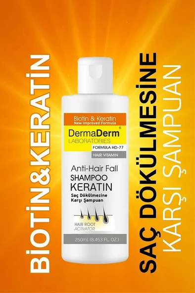 Dermaderm Biotin Ve Keratin Saç Dökülmesine Karşı Hızlı Sac Uzatan Dolgunlaştırıcı Onarıcı Besleyici Şampuan 250 ml.