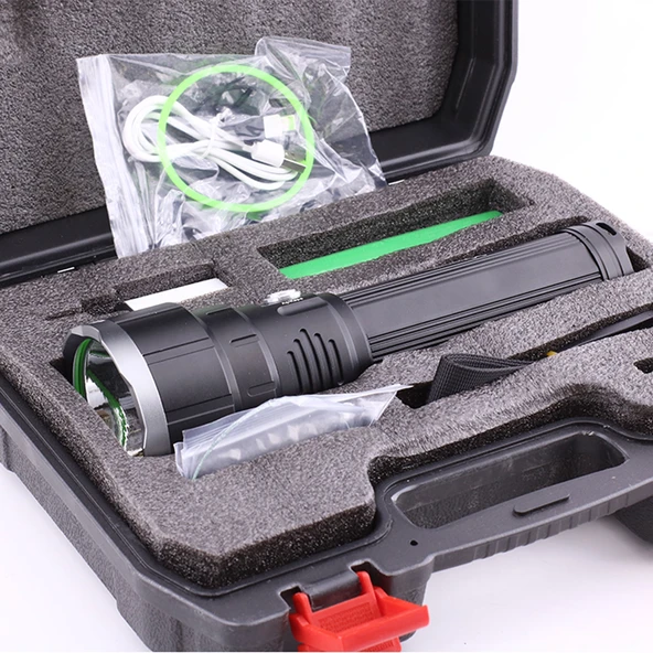 El Feneri 8000 Lümen 80W Uzun Menzil Metal Kasa Şarjlı Powerbank Ledli Işık Lambası Su Geçirmez Kamp - Resim 7