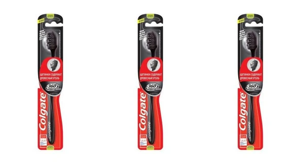 Colgate Diş Fırçası  360 Siyah Charcoal Orta (Toplam 3 Adet) ürün görseli