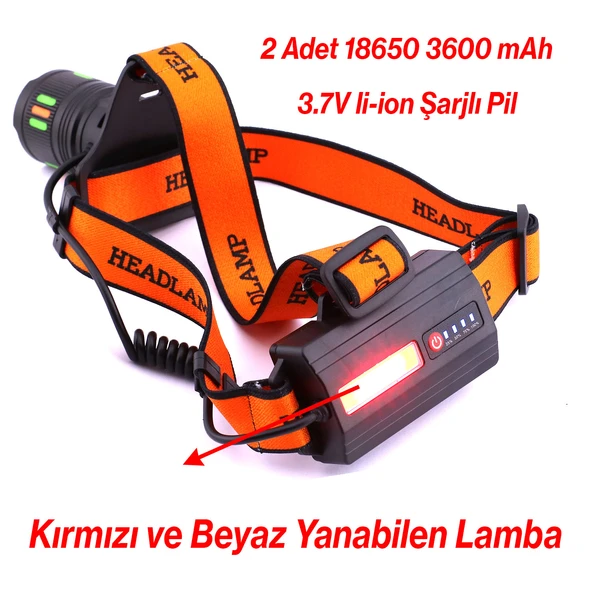 Kafa Lambası Zoomlu 60W Uzun Menzil Usb Şarjlı Powerbank Ledli Işık Su Geçirmez Kamp El Feneri - Resim 2