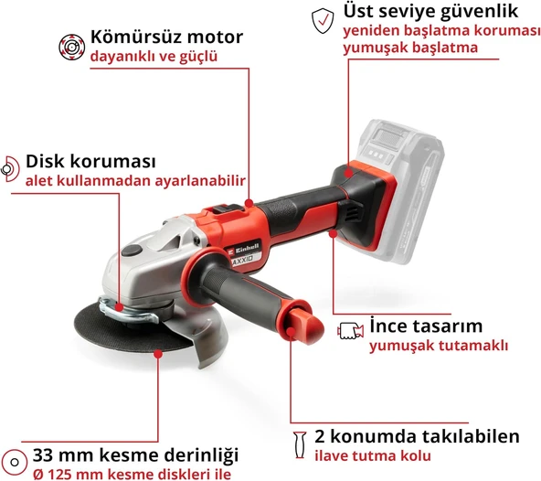 Einhell Axxio Solo Akülü 125 MM Kömürsüz Avuç Taşlama - 4431140 - Resim 2