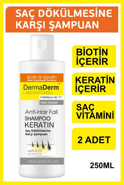 Dermaderm 2 Adet Biotin Ve Keratin Saç Dökülmesine Karşı Hızlı Sac Uzatan Dolgunlaştırıcı Onarıcı Besleyici Şampuan 2 x 250 ml. - 4
