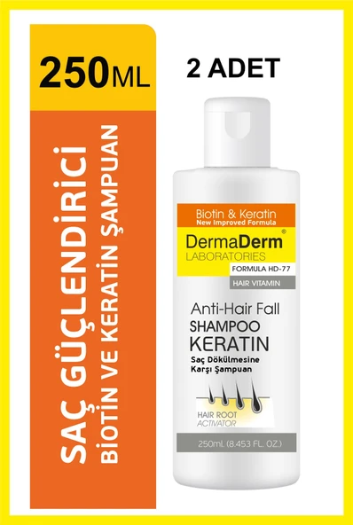 Dermaderm 2 Adet Biotin Ve Keratin Saç Dökülmesine Karşı Hızlı Sac Uzatan Dolgunlaştırıcı Onarıcı Besleyici Şampuan 2 x 250 ml. - 8