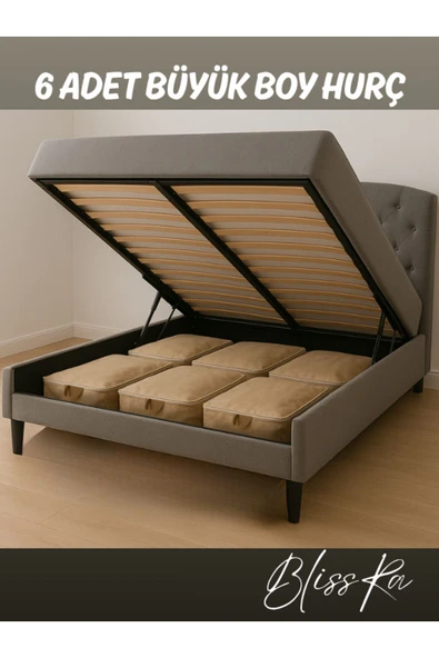 Blissra Baza Altı Hurç 6’lı Set 64x40x22cm – Sütlü Kahve Renk | Soft Kumaş Saklama Çantası - 3