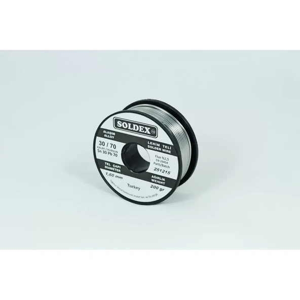 Soldex 30-70 Lehim Teli 200 Gr 1,6 mm Sn:30 - Pb:70