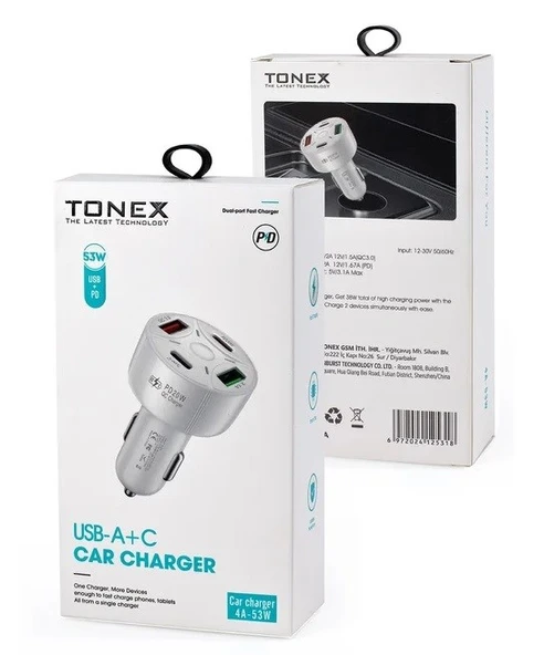 Tonex 53w 2 PD 2 USB Girişli Hızlı Şarj Araç Başlığı - 3